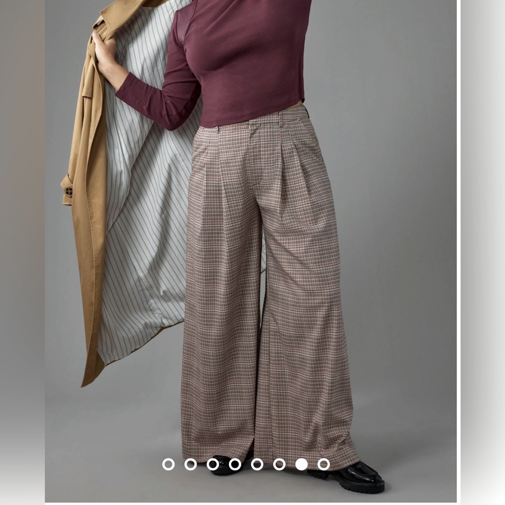Anthropologie Maeve Pleated Wide-Leg plaid Trousers sz 6